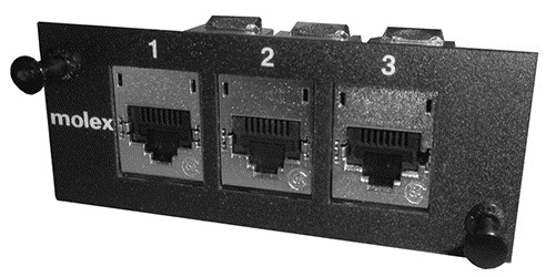 Незаповнена адаптерна пластина PowerCat 6A для 3-х екранованих модулів DataGate RJ45 категорії 6A (болти для фіксації кабелю заземлення в комплекті), MOLEX