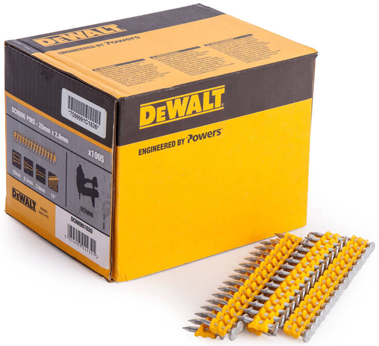 Цвяхи по м'якому бетону DeWalt DCN8901020, l=20мм, d=2.6мм, 1005шт