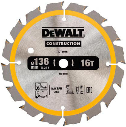 Пилковий диск DeWalt DT1946 для DW935, DW936, 136х10мм, 16 зубців