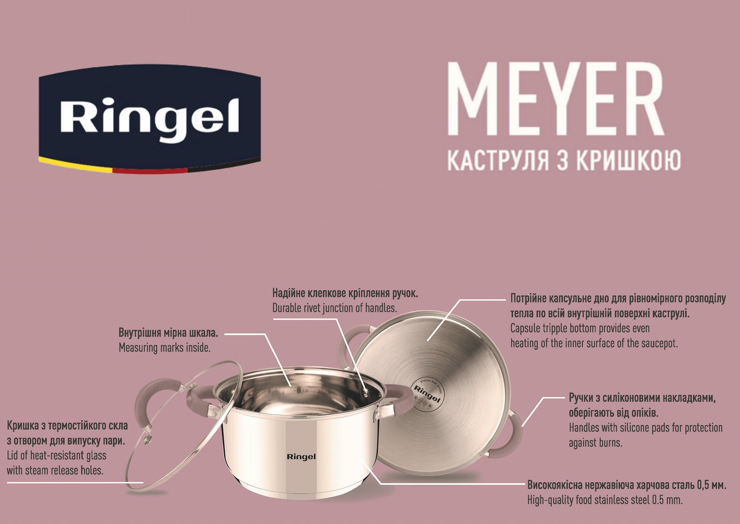 Каструля RINGEL Meyer 18 см (2.3 л) з кришкою (RG-2008-18)