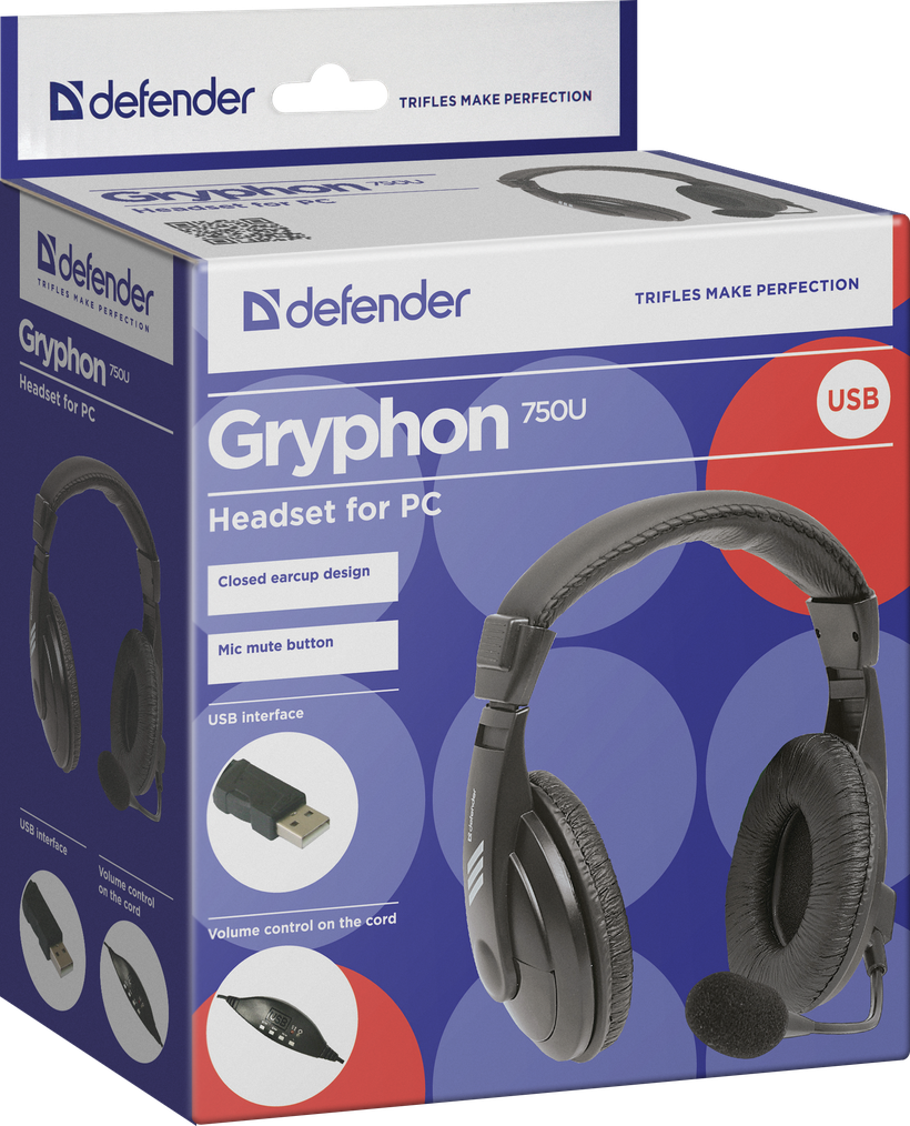 Гарнітура Defender Gryphon 750U USB Black (63752) (6396192)