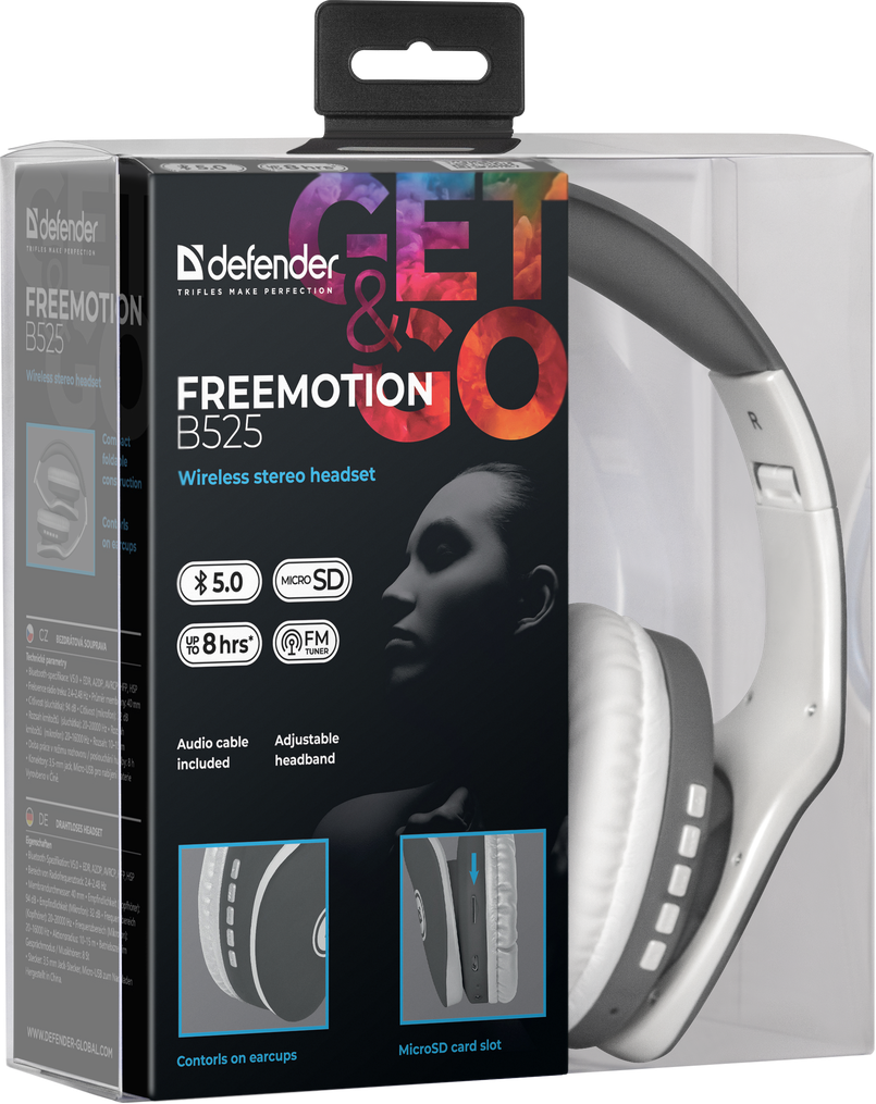 Гарнітура Defender FreeMotion B525 Gray + White, Bluetooth (63527) (6492205)
