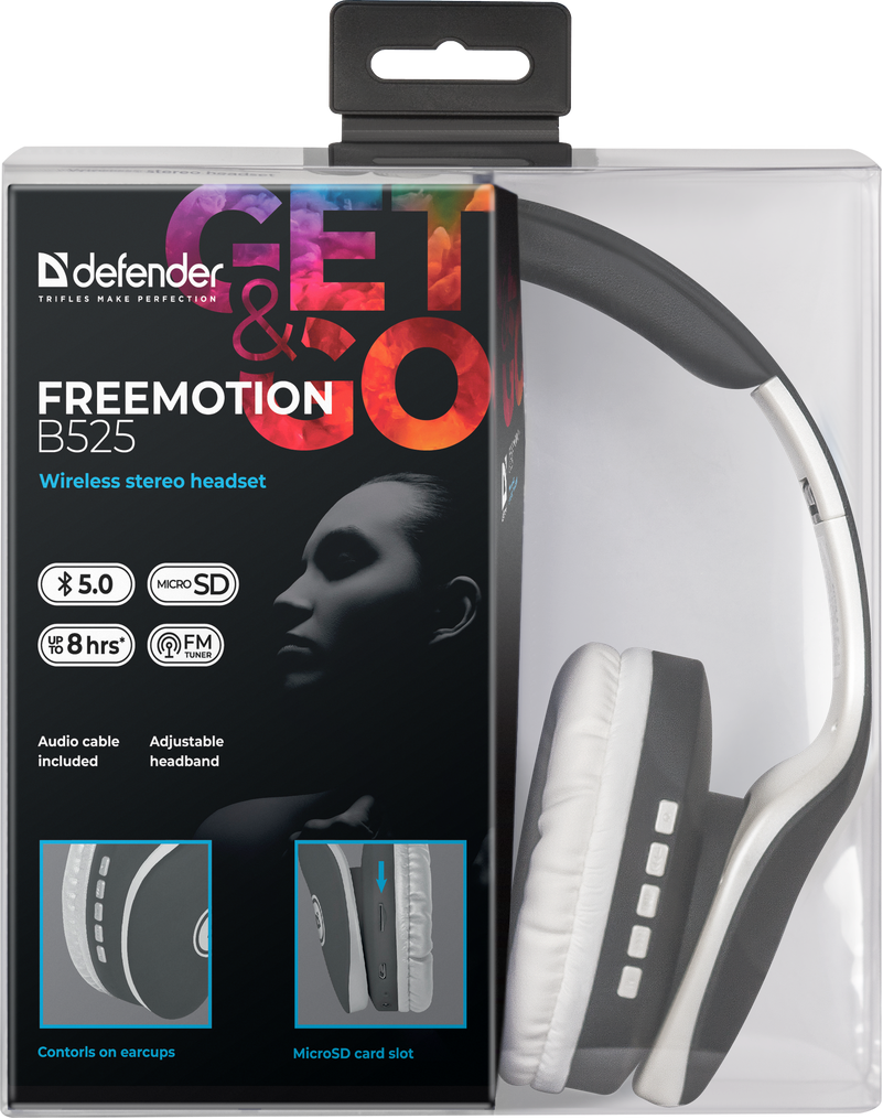 Гарнітура Defender FreeMotion B525 Gray + White, Bluetooth (63527) (6492205)