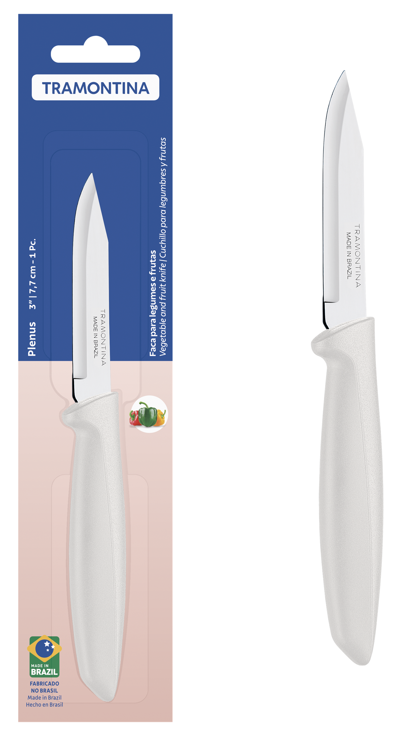 Ніж TRAMONTINA PLENUS light grey д/овочів 76мм інд. блистер (23420/133)