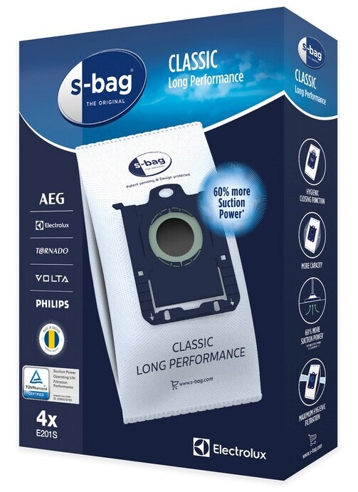 Мішки для пилососу Electrolux E 201S S-bag Classic LongPerformance 4штх3.5 синт