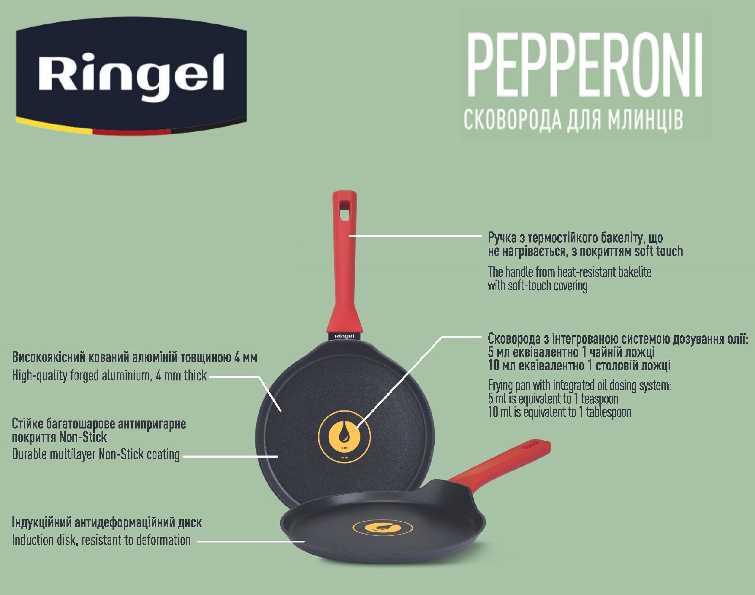 Сковорода RINGEL Pepperoni для млинців 22 см б/кришки (RG-1146-22/p)