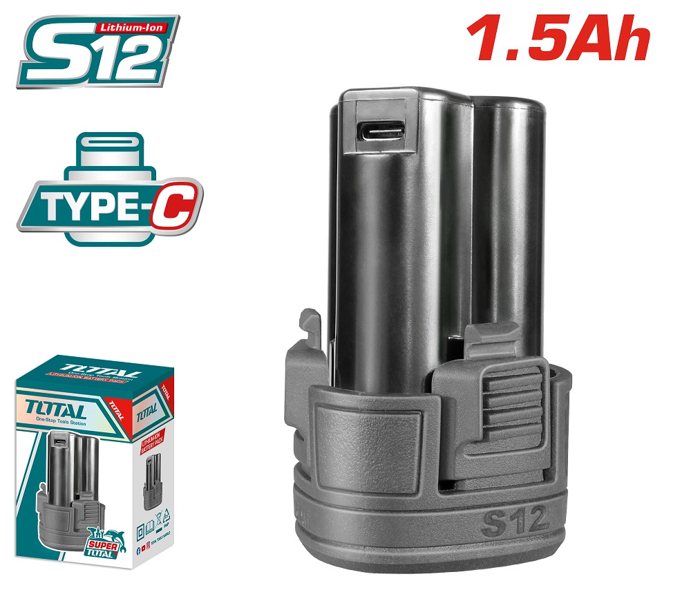 Акс.інстр TOTAL TBLI12153 Li-ion акумуляторна батарея 12В, 1.5А, роз'єм USB Type-C