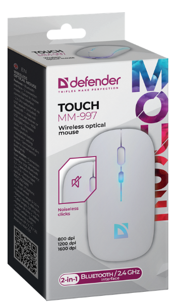 Миша Defender Touch MM-997 Wireless WHITE (52998) (6918381)