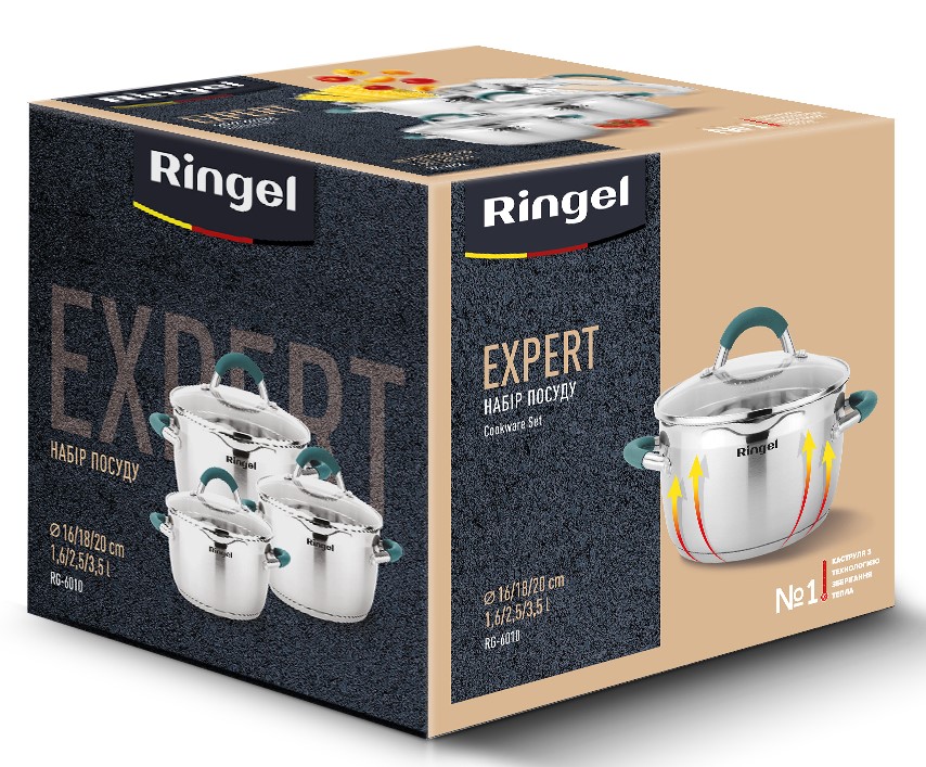 Набір посуду RINGEL EXPERT Набір каструль 6 пр. 1.6 л+2.5 л+3.5 л (RG-6010)