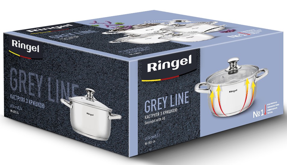 Каструля RINGEL Grey line 24 см (5.5л) з кришкою нерж (RG-2022-24)