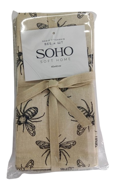 Кухонний текстиль SOHO Наб. руш. 40*40см бавовна 100% Bee 4 шт.