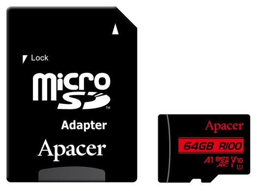 Картка пам'ятi APACER microSDXC 64GB U1 V10 A1 R100 + adapter (100/10 MB/s)
