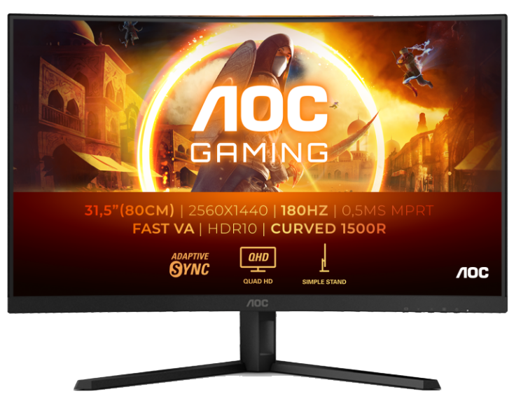 Монiтор TFT AOC 31.5” CQ32G4VE VA QHD Curved 180Hz 2*HDMI DP Black