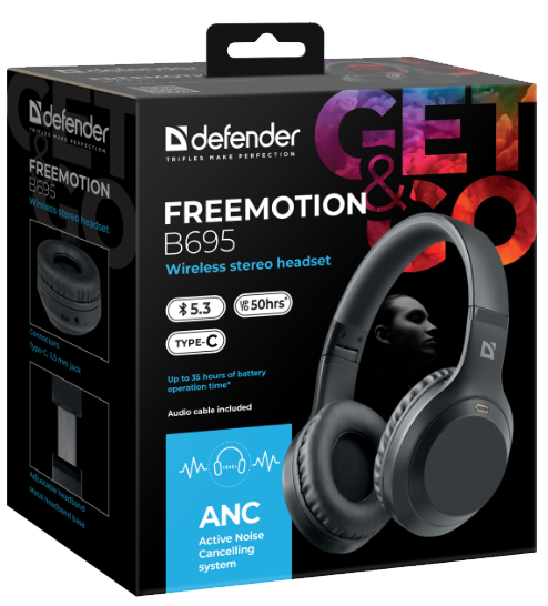 Гарнітура Defender FreeMotion B695 Bluetooth ANC Black (63695)  (7024922)