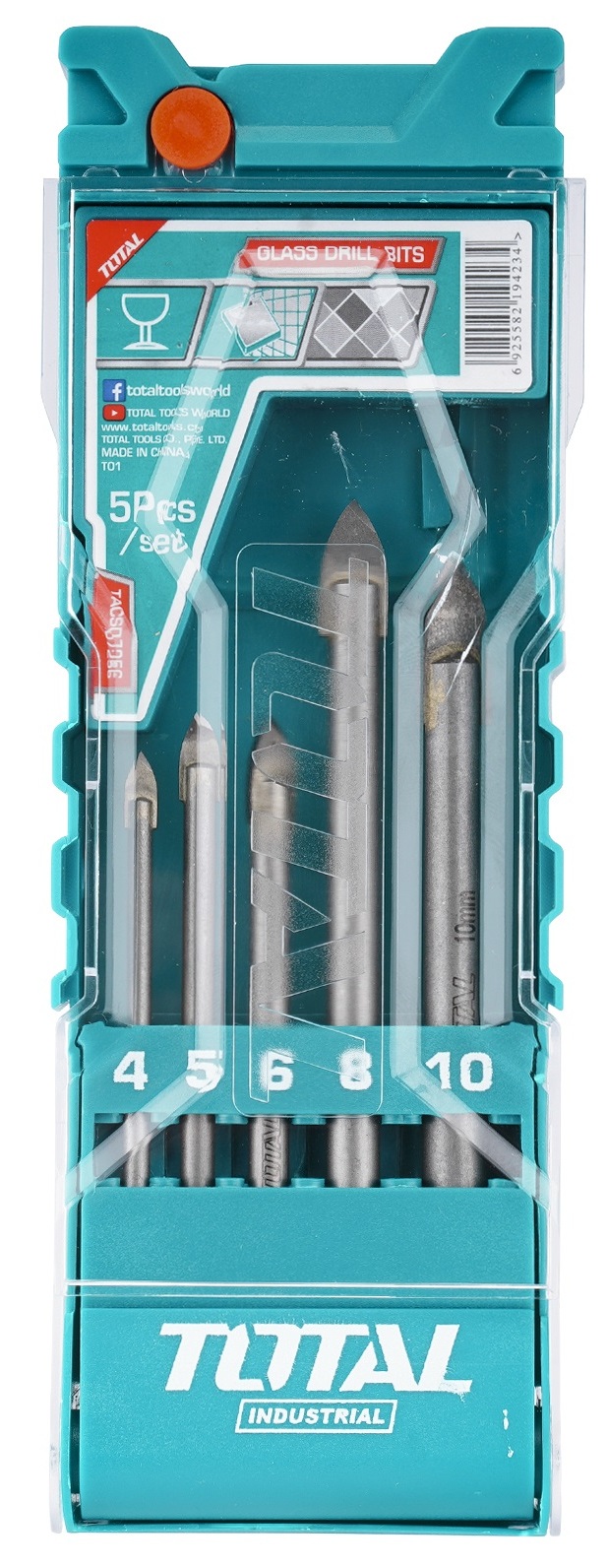 Акс.інстр TOTAL TACSD7256 Набір свердел по склу, 5шт, d=4-10мм.