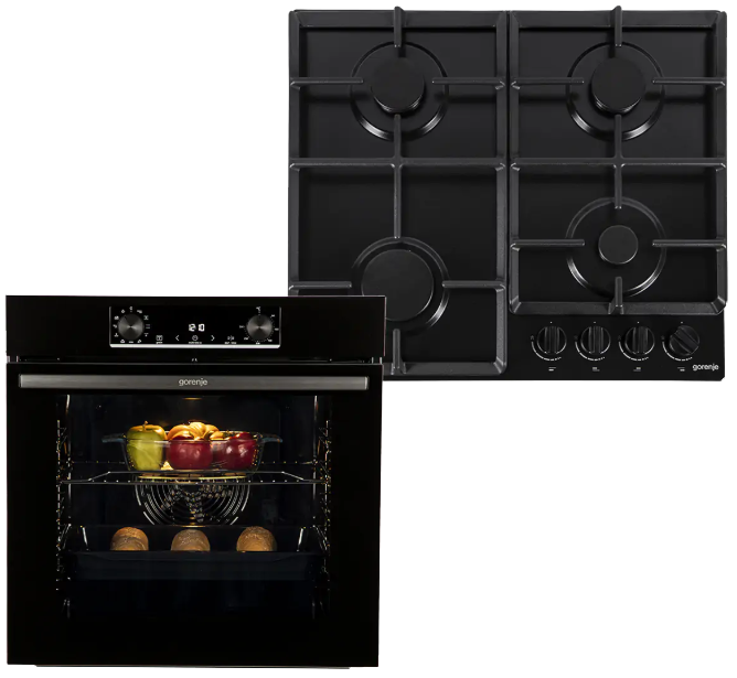 Електрична духова шафа + газова варильна поверхня Gorenje SET BLACK GAS BO6735E02BK + G641EB