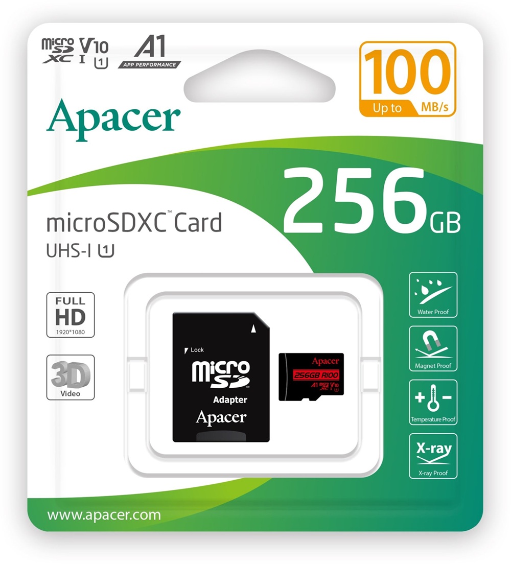 Картка пам'ятi APACER MicroSDHC 256GB UHS-I Class 10 + SD adapter (AP256GMCSX10UB-R)