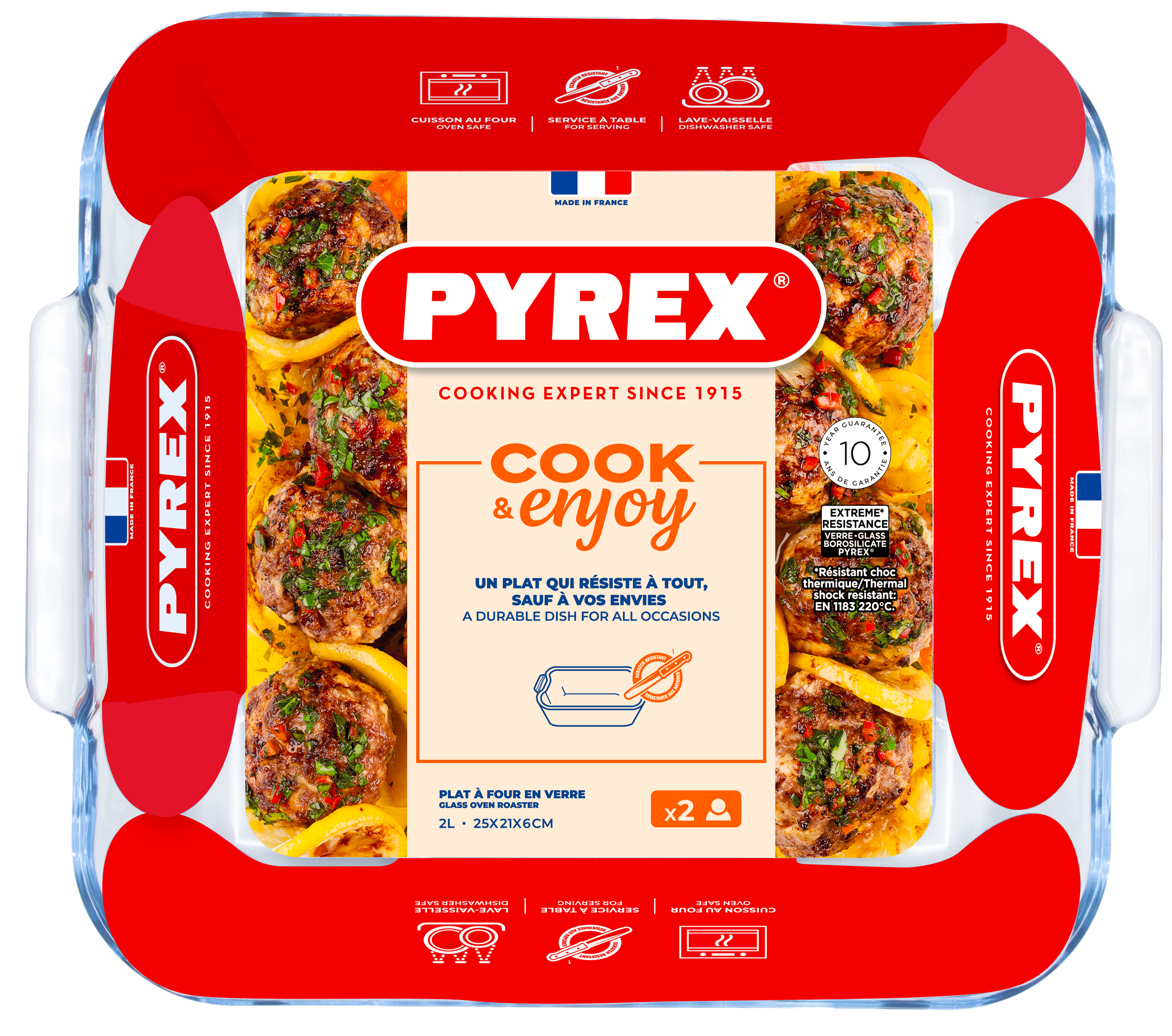 Форма с/к PYREX форма квадрат 25х21х6см з ручками (2л) (220B000/8446)