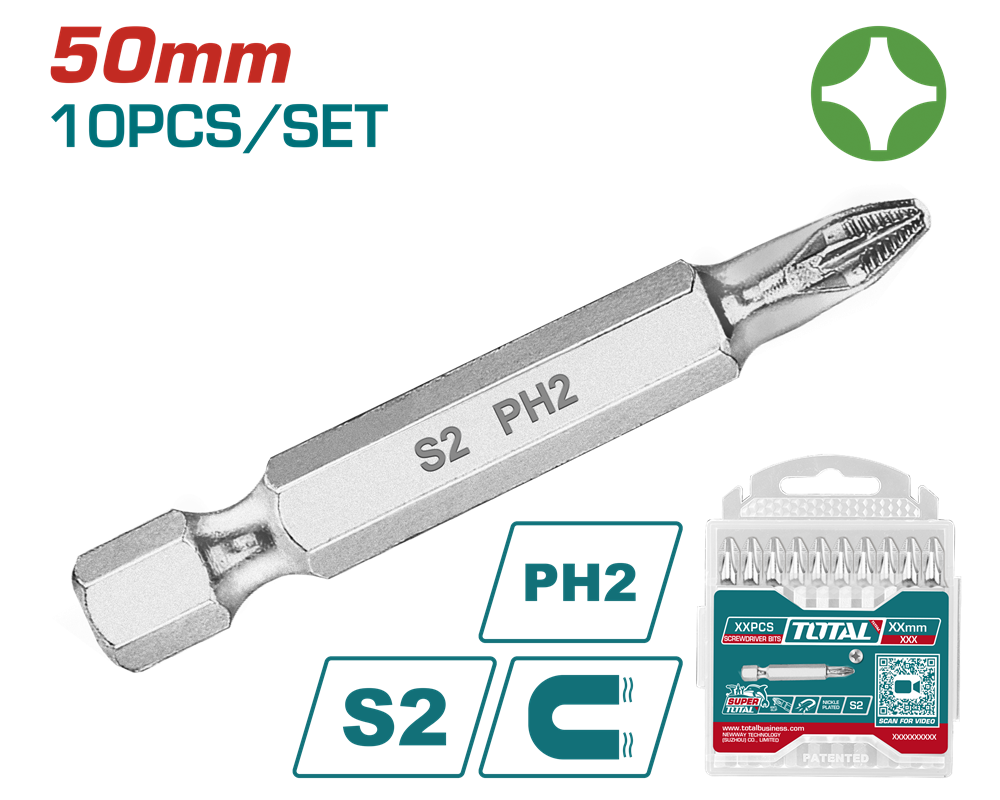 Акс.інстр TOTAL TAC16PH223 Викрутні насадки, PH2, 50 мм, 10 шт.
