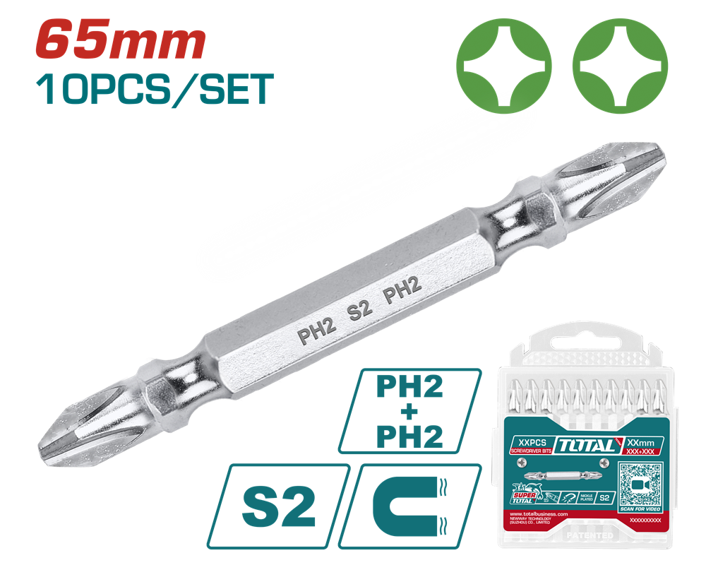 Акс.інстр TOTAL TAC16PH233 Викрутні насадки, PH2+PH2, 65 мм, 10 шт.