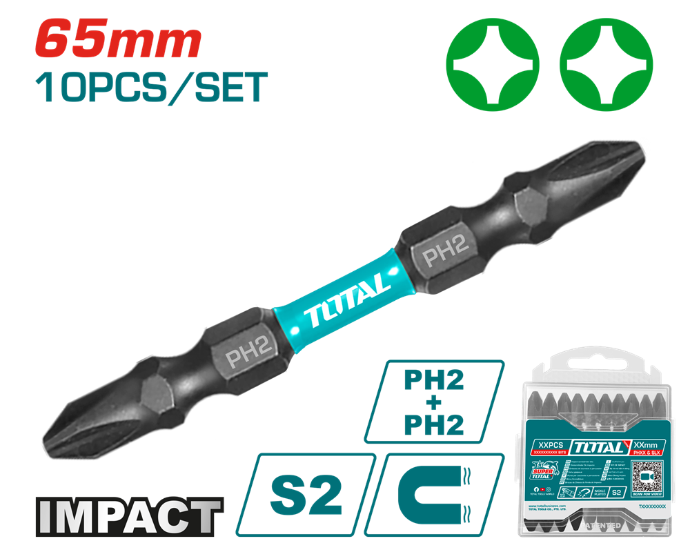 Акс.інстр TOTAL TACIM16PH233 Викрутні насадки уд., PH2+PH2, 65мм,10шт.