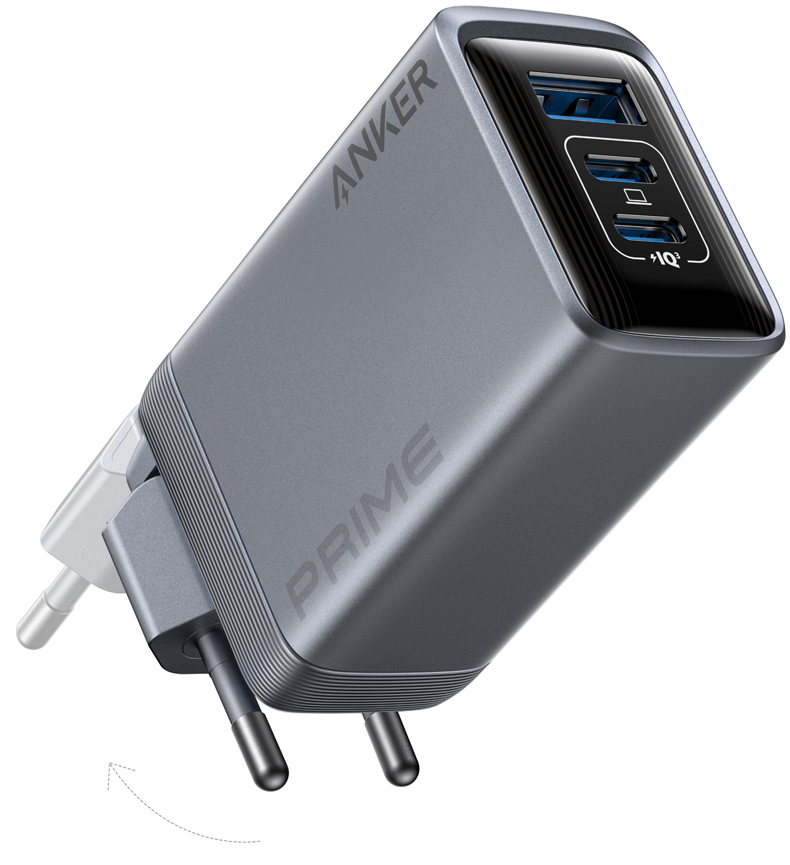 мережева зарядка ANKER GaNPrime Charger - 100W, 2xUSB-C PD & 1xUSB-A Foldable (Срібний)