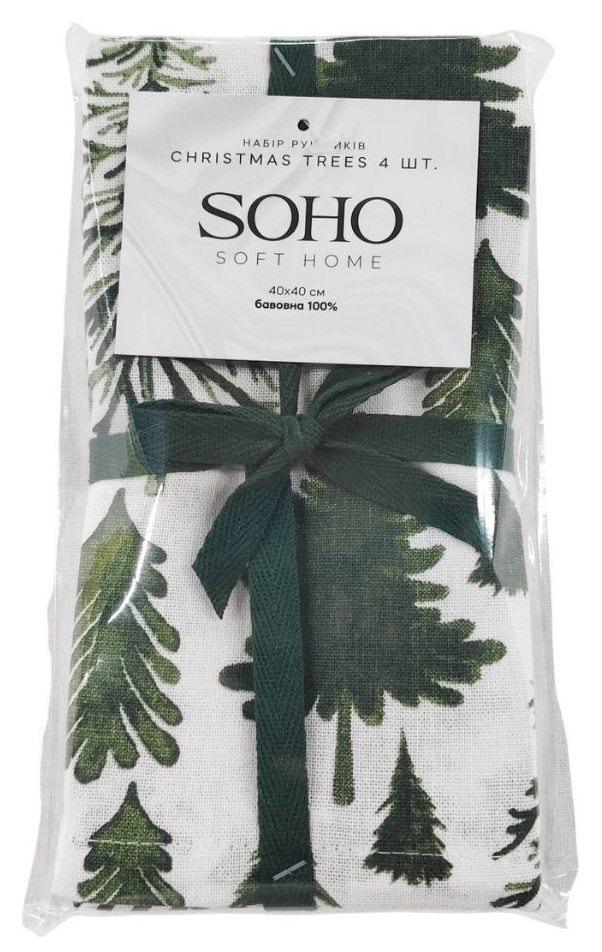 Кухонний текстиль SOHO Наб. руш. 40*40см бавовна 100% Christmas trees 4 шт.