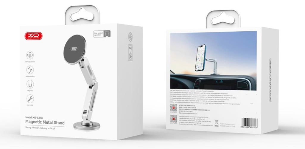 Автотримач XO C148 Universal Magnetic metal 360° rotating Holder Silver (7109739)