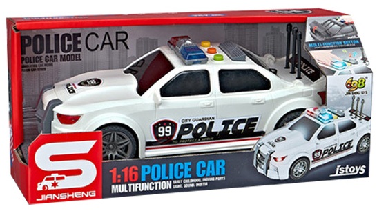 Іграшка CARS S Поліцейська машина біла 1:16 (інерція, звук, світло, багажник відкривається)