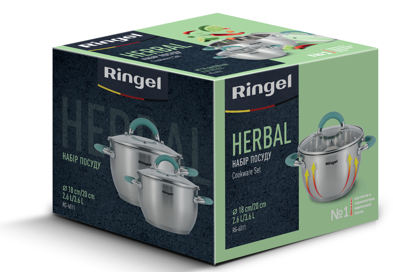 Набір посуду RINGEL Herbal Набір каструль 4 пр. 2.6 л+3.6 л (RG-6011)