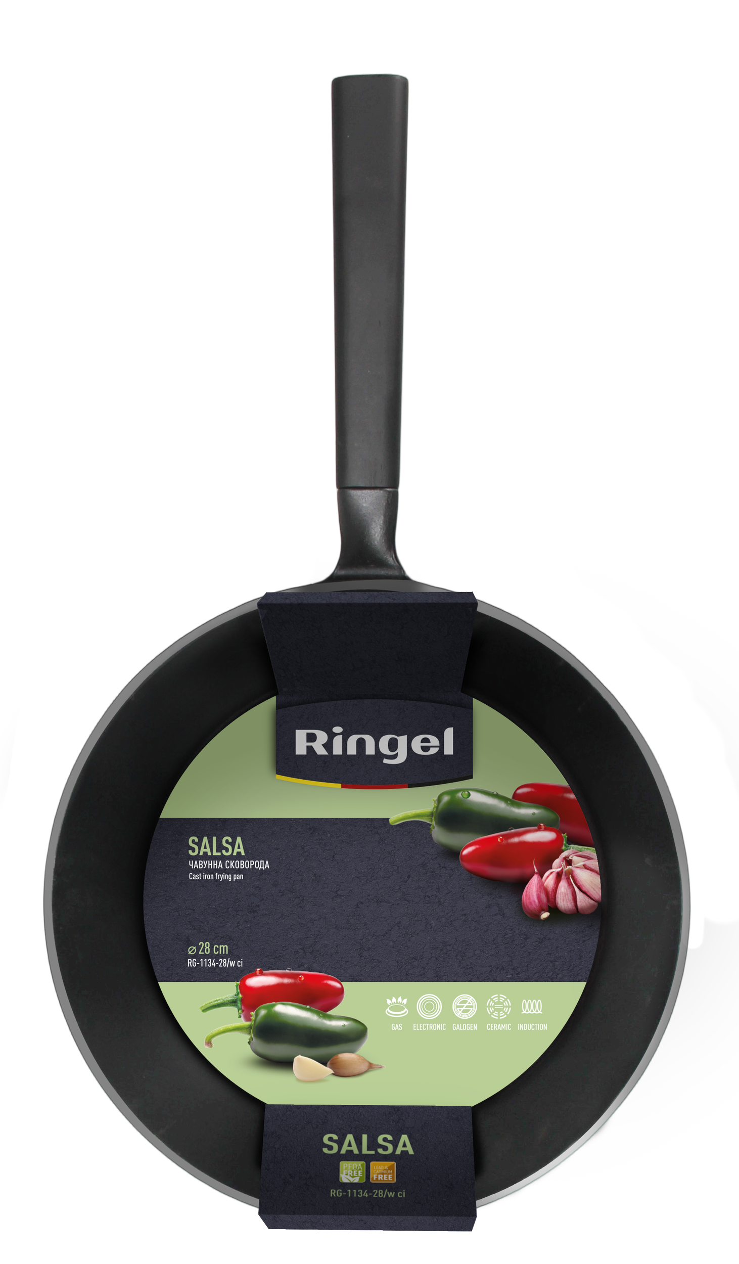 Сковорода RINGEL Salsa чавунна WOK 28 см б/кришки (RG-1134-28/w ci)