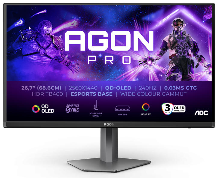 Монiтор TFT AOC 26.5" AGON AG276QZD2 QHD QD-OLED 240Hz HDMI DP Pivot USB MM