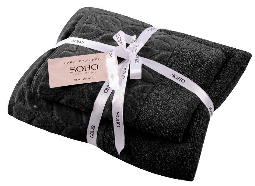 Текстиль банний SOHO Наб. руш. 50*90+70*140см бавовна 100% Leaves Graphite