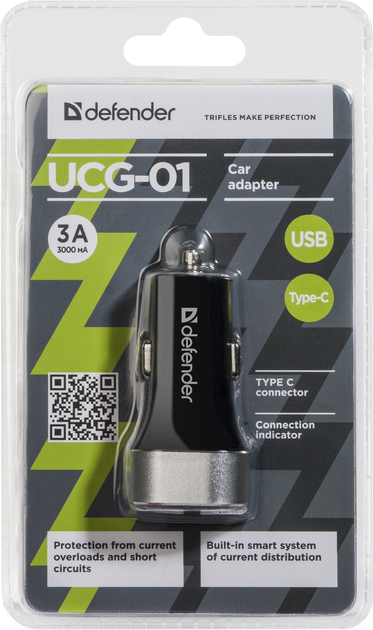 Автомобільний зарядний пристрій Defender UCG-01 1 порт USB + TypeC, 5V (6406246)