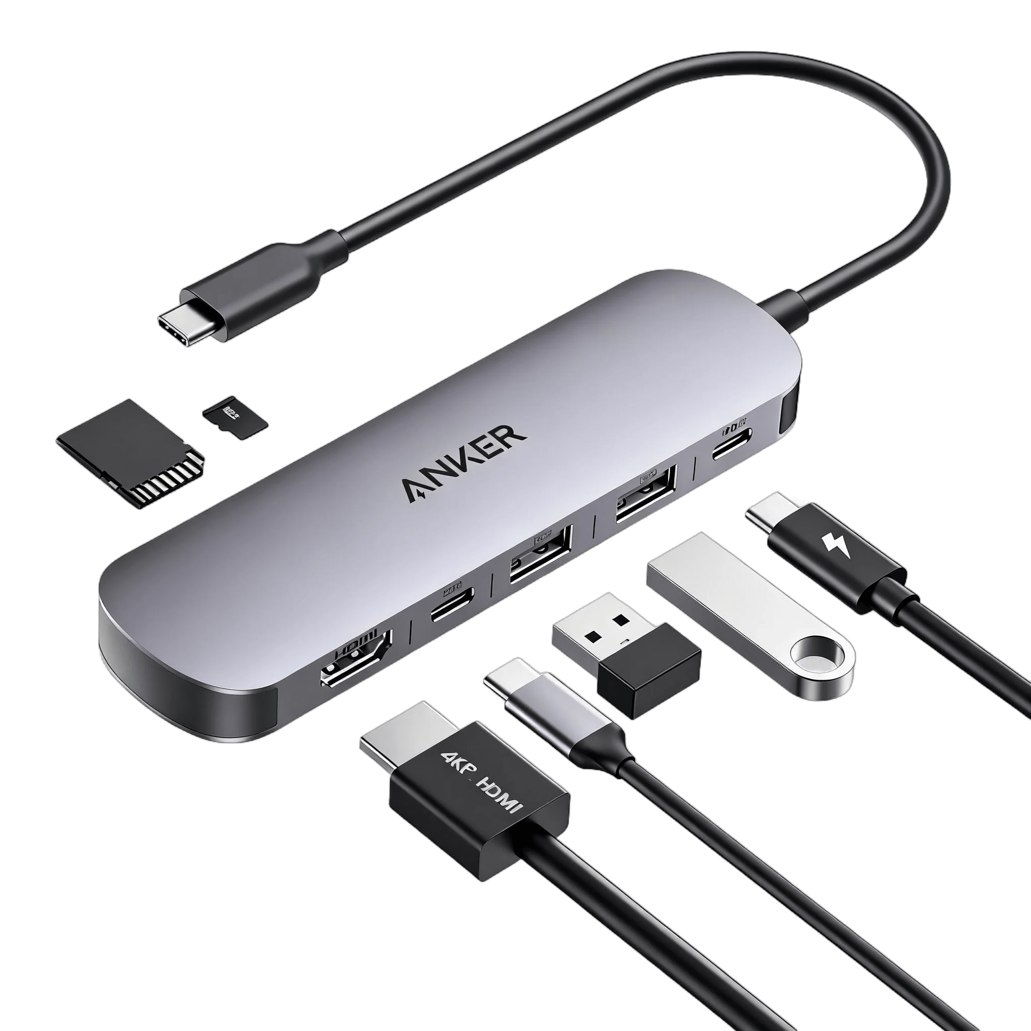 USB-Хаб/Док-станція ANKER Nano USB-C Hub 7-in-1, PD in 100W, 4K HDMI, 2xUSB-A, USB-C, SD (Чорний)