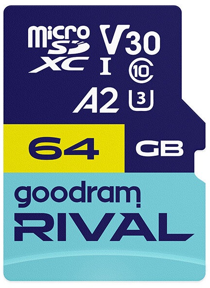 Картка пам'ятi GOODRAM RIVAL microSDXC 64GB V30 A2 (UHS I U3)+ ad