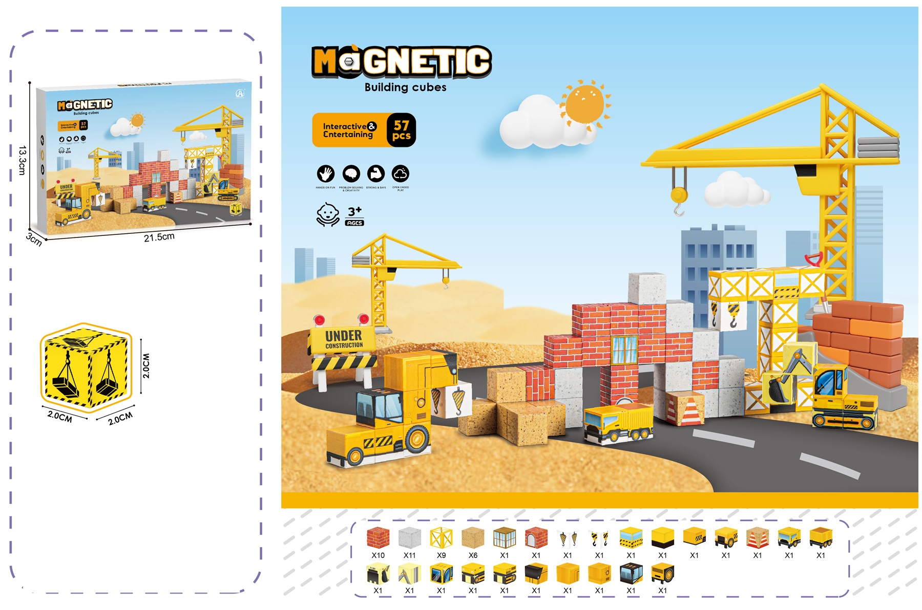 Магнітний конструктор Будівництво 2 см, 57 ел. Magnetic