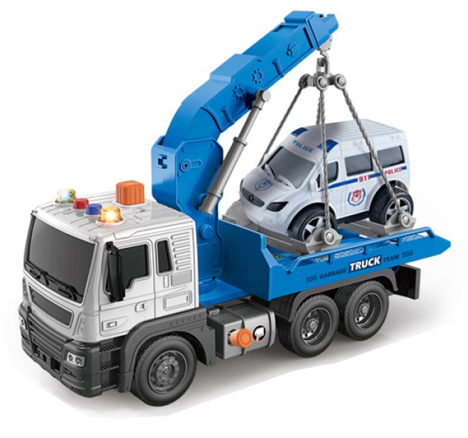 Іграшка CARS S Евакуатор з краном та поліцейською машиною 1:16 (рухомі частини, інерція, звук, світло, вихлоп)