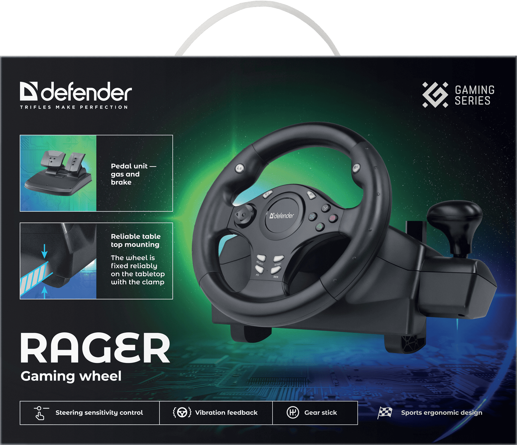Ігрове кермо Defender Rager Black (64067) (7293241)