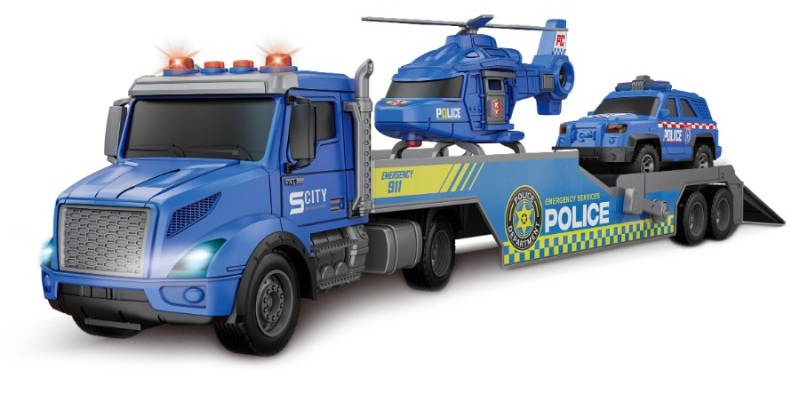 Іграшка CARS S Набір 2в1 Синій трал, гелікоптер і поліцейська машина (інерція, звук, світло)