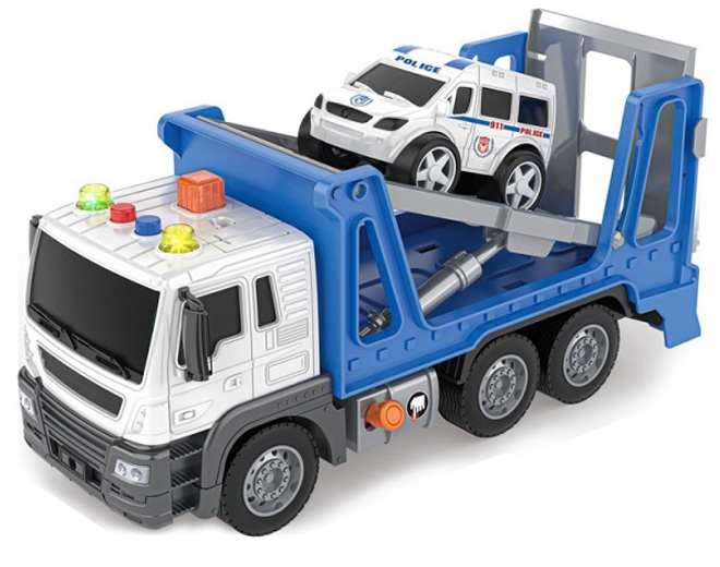Іграшка CARS S Евакуатор з поліцейською машиною 1:16 (рухомі частини, інерція, звук, світло, вихлоп)