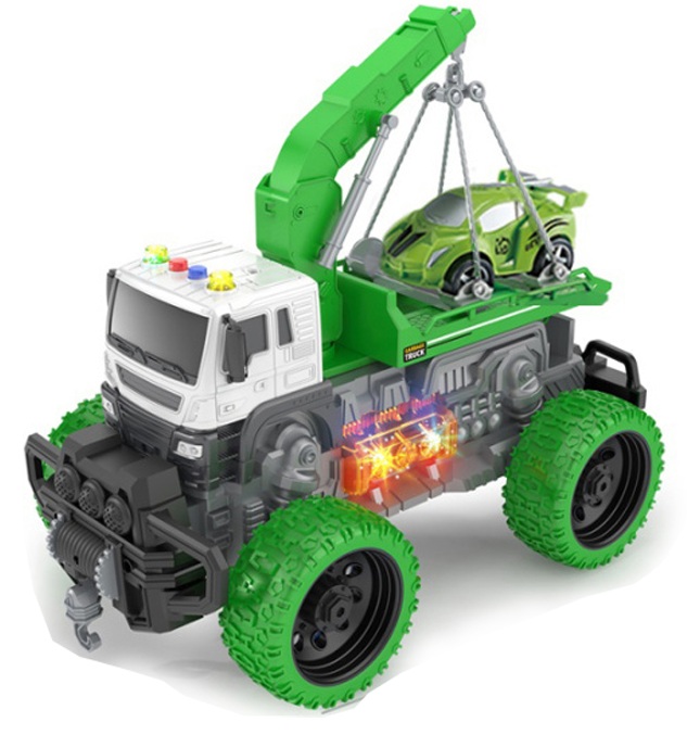 Іграшка CARS S Евакуатор-позашляховик зелений з машинкою 1:16 (інерція, звук, світло, рухомі частини, лебідка)