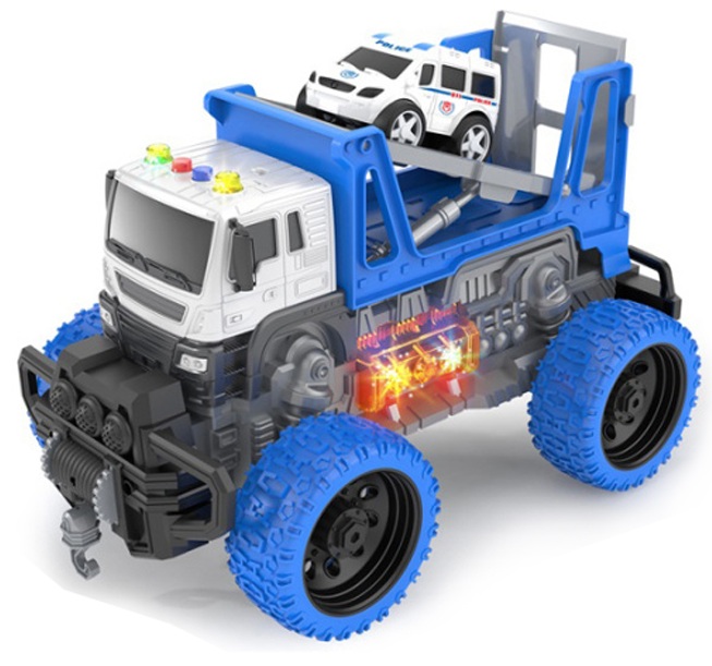 Іграшка CARS S Евакуатор-позашляховик синій з машинкою 1:16 (інерція, звук, світло, рухомі частини, лебідка)