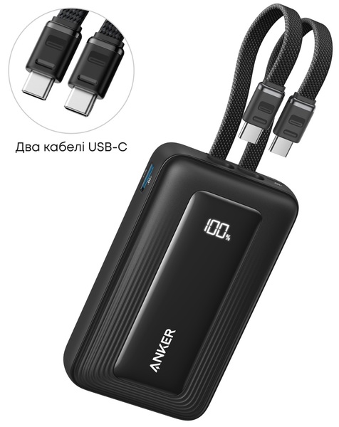 зовн. акум. ANKER Zolo - 20000 mAh 45W Built-In Dual USB-C Cables (Black)